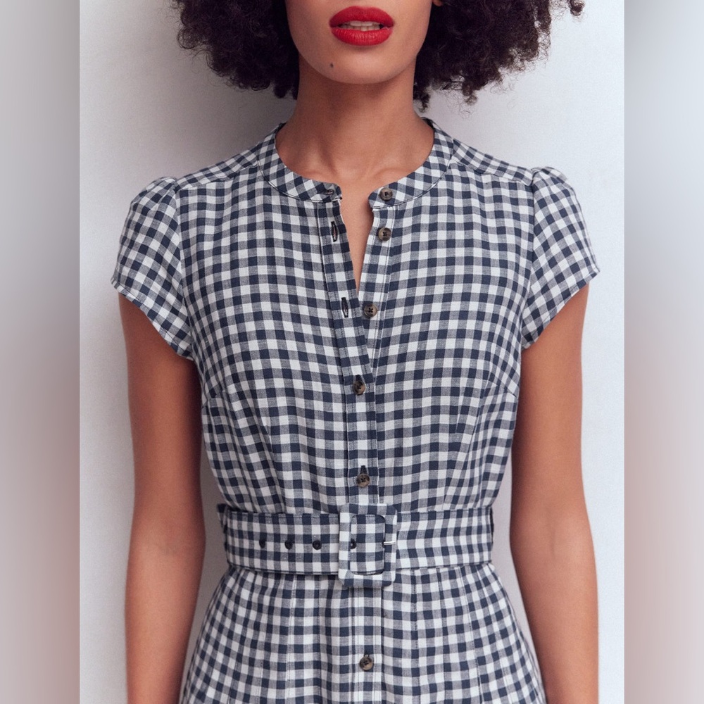 NWT Boden Arabella Linen Blend Dress in Navy Gingham - Picture 4 of 12